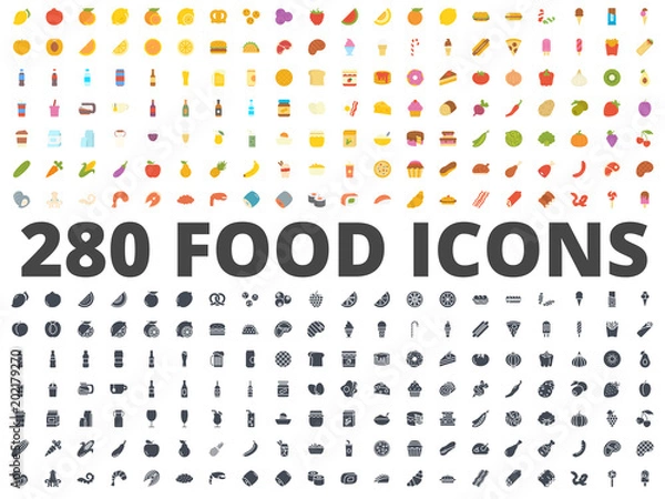 Fototapeta Food flat silhouette icon vector pack