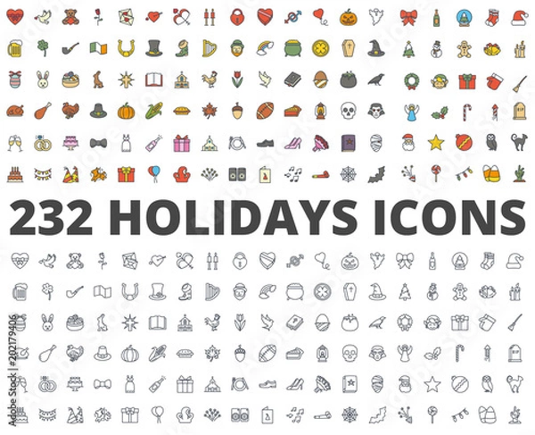 Fototapeta Holidays colored line icon vector pack