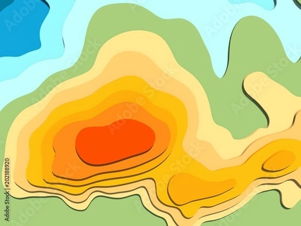 Fototapeta 3D digital conceptual high-altitude topographic map. Sea, Peninsula, mountains, hills, valleys. 3D rendering, abstract drawing. The concept maps. Rugged terrain. Cartography and topology.