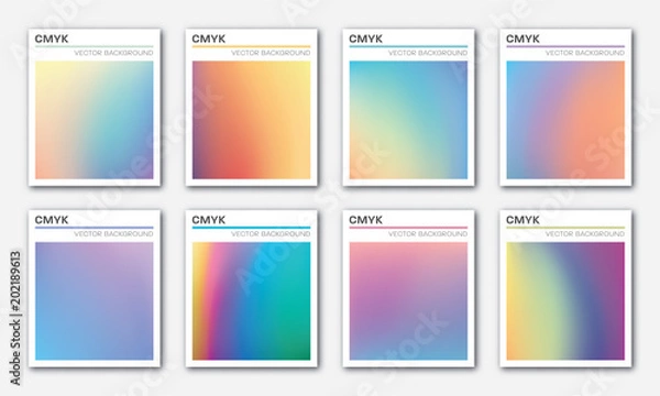 Obraz Set of trendy abstract holographic foil vector backgrounds, templates; CMYK, ready for printing. Good for business cards, brochures, posters, etc., and for WEB design.