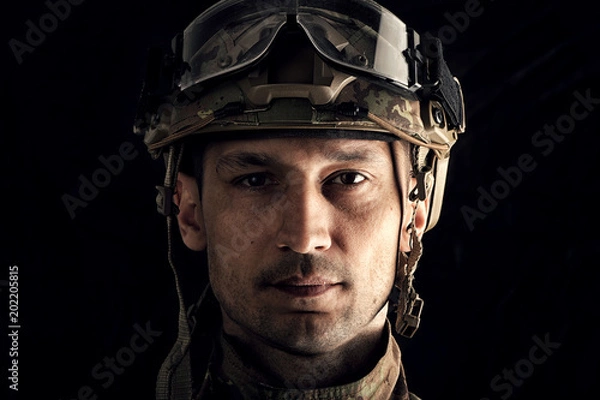 Fototapeta Macro view of military man