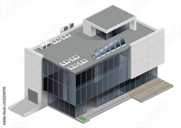Obraz Isometry of a shopping Mall, train station or public building. Urban infrastructure. Blank for volumetric schemes
