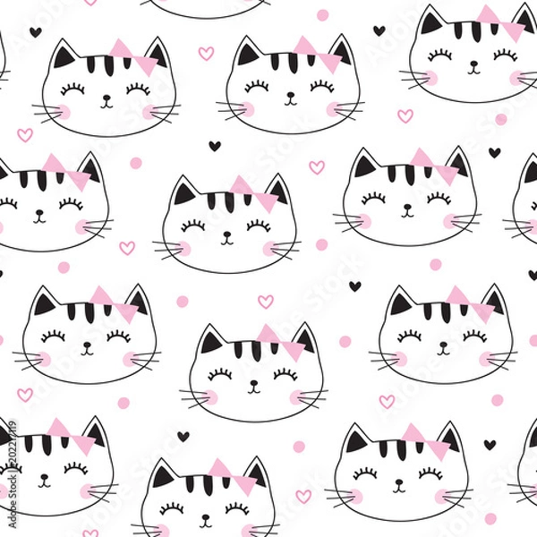Fototapeta seamless cute cat pattern vector illustration