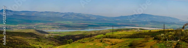 Fototapeta Panoramic view of Aghstev reservoir, on Armenian-Azerbaijan state border