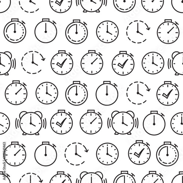 Fototapeta Seamless clock icons pattern on white background