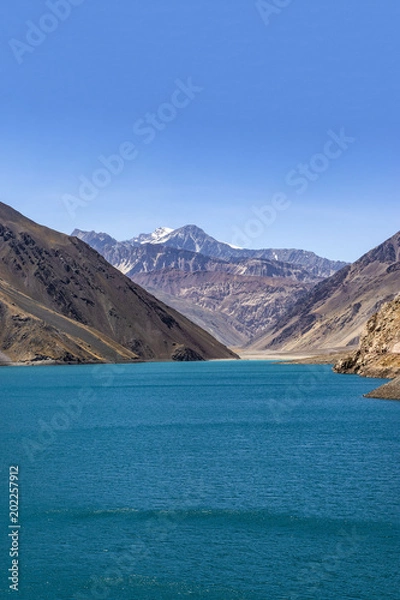 Fototapeta cajon del maipo lagoon in the andes mountain range