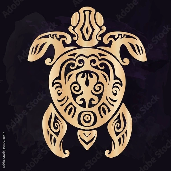 Obraz Tribal tattoo with decorative sea turtle with ethnic pattern. Authentic artwork with a symbol of the totem. Stock Vector Graphics clipart Tattoos like Maui from Moana cartoon.