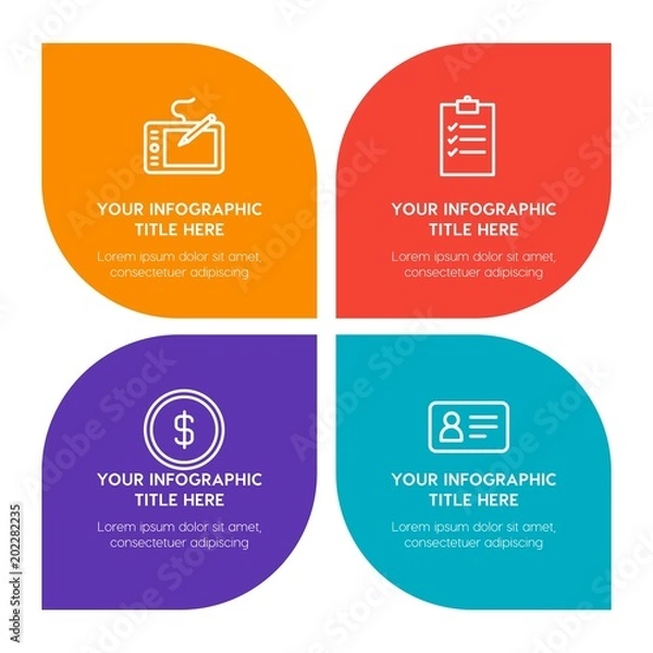Obraz Flat business, education infographic timeline template with floral shape for presentations, advertising, annual reports