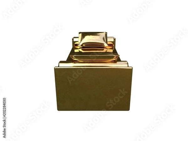 Fototapeta 3d rendering of a golden bed isolated on a white background