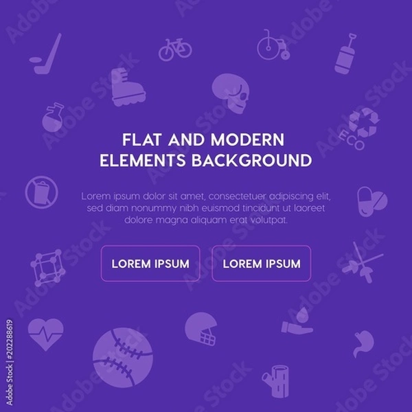 Fototapeta health, science, sports, nature fill vector icons and elements background concept on purple background.Multipurpose use on websites, presentations, brochures and more