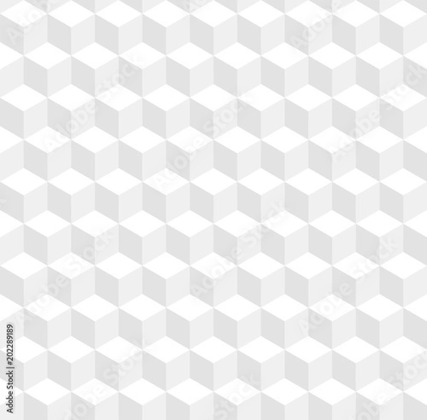 Fototapeta Seamless geometric 3d vector pattern. White volume cubes