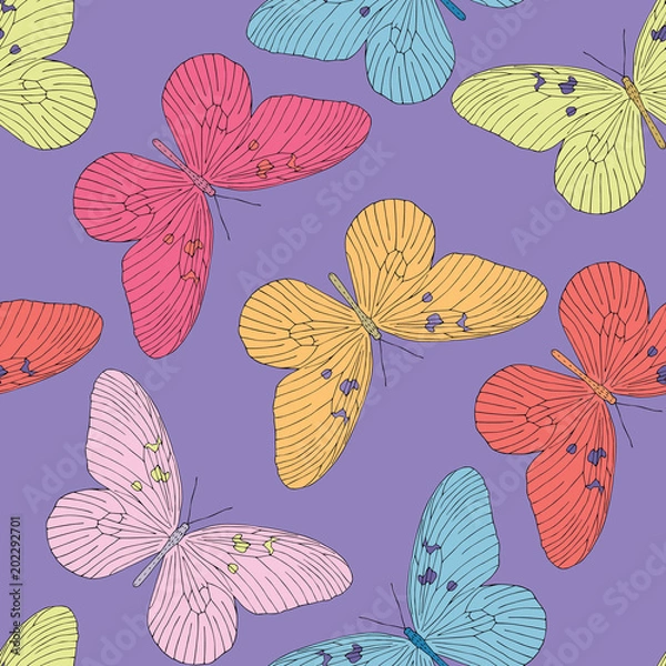 Obraz Hand drawn butterfly seamless pattern. Vector illustration.