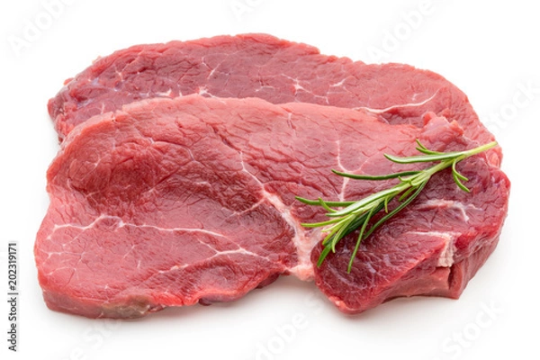 Obraz Fresh raw beef steak isolated on white.