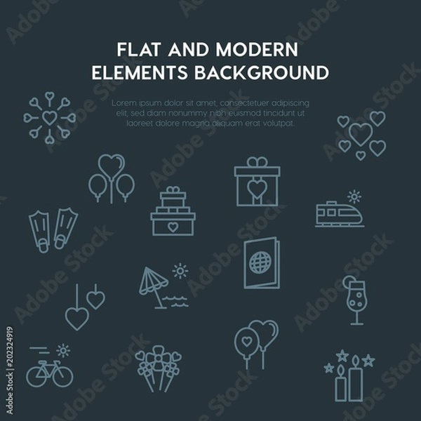 Fototapeta travel, valentine outline vector icons and elements background concept on dark background.Multipurpose use on websites, presentations, brochures and more
