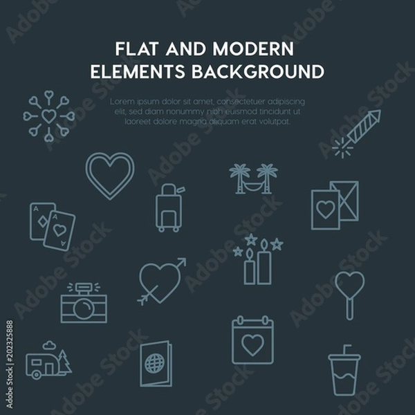 Fototapeta travel, valentine outline vector icons and elements background concept on dark background.Multipurpose use on websites, presentations, brochures and more