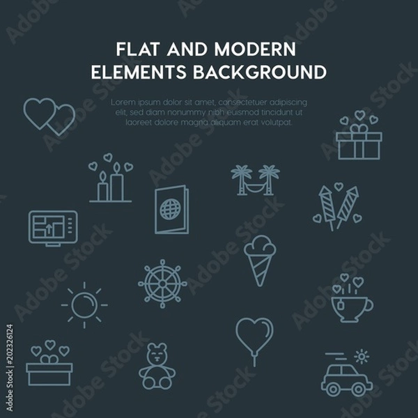 Fototapeta travel, valentine outline vector icons and elements background concept on dark background.Multipurpose use on websites, presentations, brochures and more