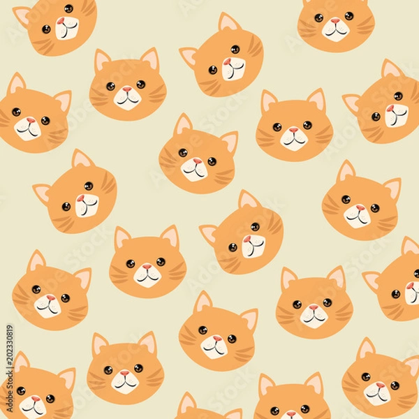 Fototapeta cute cats heads pattern characters vector illustration design