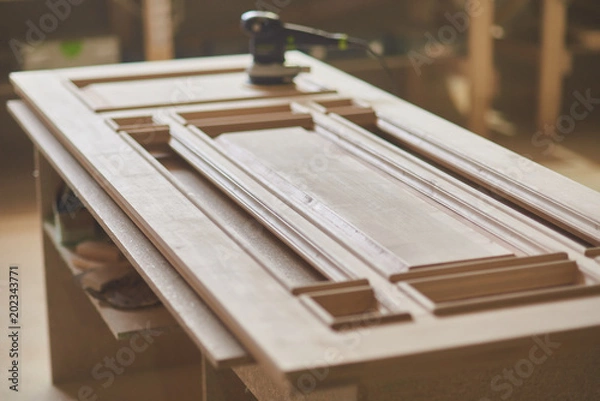 Fototapeta carpenter workshop hands wood