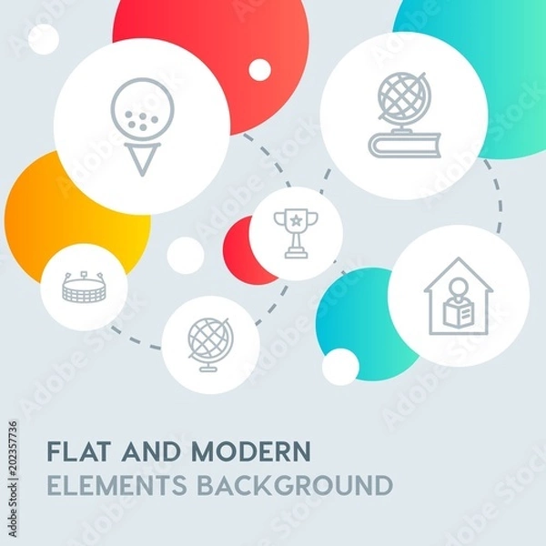 Fototapeta sports, education outline vector icons and elements background with circle bubbles networks.Multipurpose use on websites, presentations, brochures and more