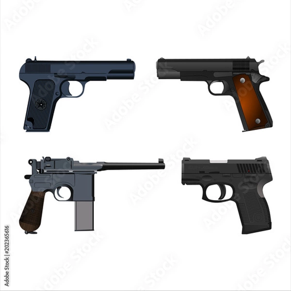Fototapeta realistic guns setSet of realistic pistols isolated on white background. Vector illustration
