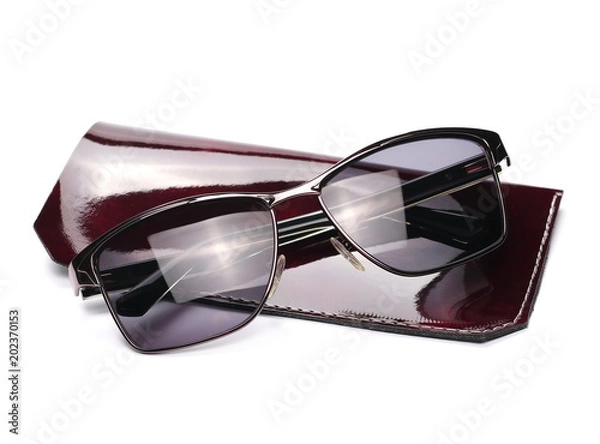 Fototapeta Sunglasses in case isolated on white, clipping path