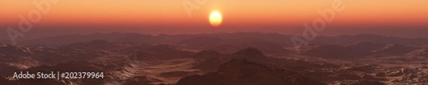 Fototapeta Mars from the height of the flight, a panorama of the surface of Mars,
3D rendering

