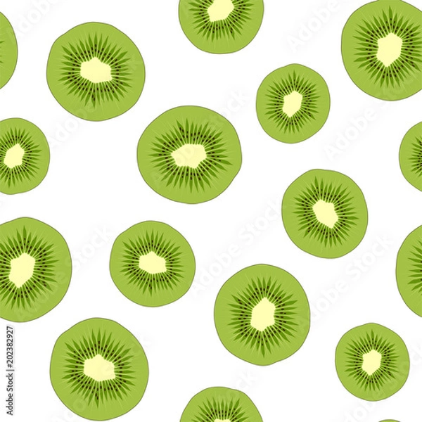 Obraz Tropical fruit seamless pattern with sweet kiwi slices. Vector.