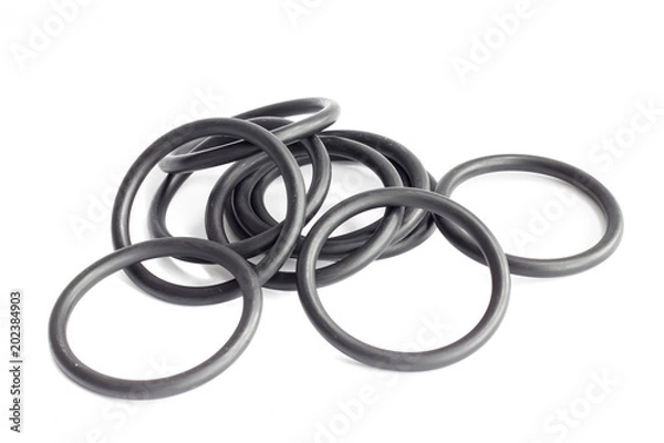 Obraz Gumowe O-ringi Zastosowanie przemysłowe. na białym tle