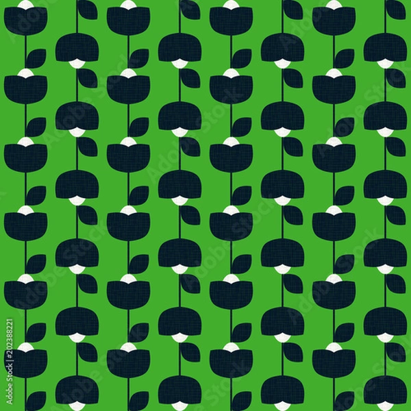Obraz Modern vector abstract seamless geometric pattern with stylized flowers and leaves in retro scandinavian style.
