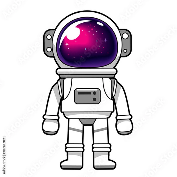 Fototapeta Vector astronaut character with the galaxy reflected on helmet glass
