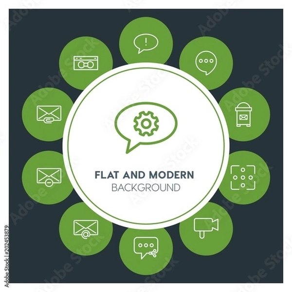 Fototapeta chat and messenger, video, photos, email Infographic Circle outline Icons Set. Contains such Icons as  business,  website,  elements,  background,  pattern and more. Fully Editable. Pixel Perfect