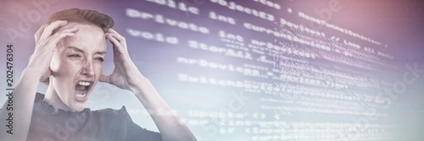 Obraz Composite image of business woman holding her head