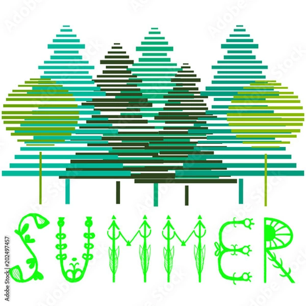 Obraz Unique hand lettering design for travel agency, summer party, postcard or summer sale. Handdrawn lettering with summer elements. Vector emblem for summer signs and banners.