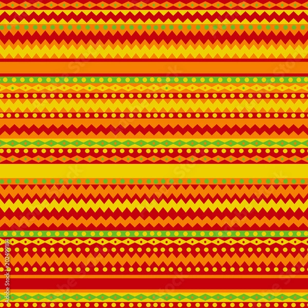 Fototapeta Bright geometric seamless pattern in folk style, vector