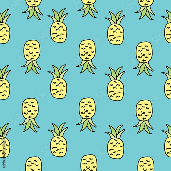 Fototapeta Vector Aqua Pineapple Seamless Pattern