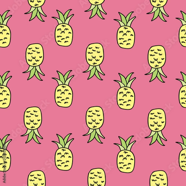 Fototapeta Vector Pink Pineapple Seamless Pattern
