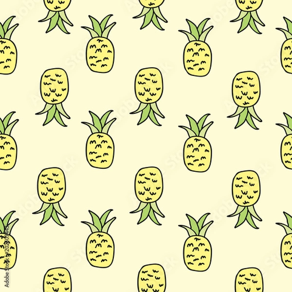 Fototapeta Vector Yellow Pineapple Seamless Pattern