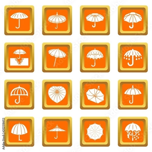 Fototapeta Umbrella icons set vector orange square isolated on white background 