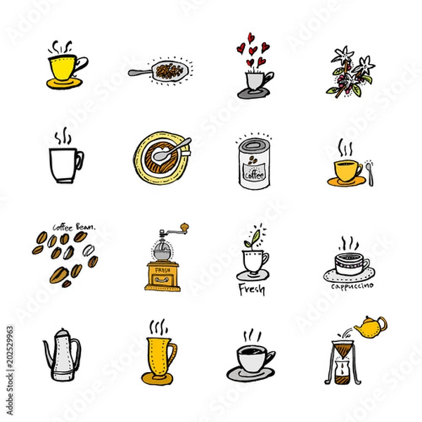 Fototapeta 카페 포스터 / 손으로 그린 커피 그림