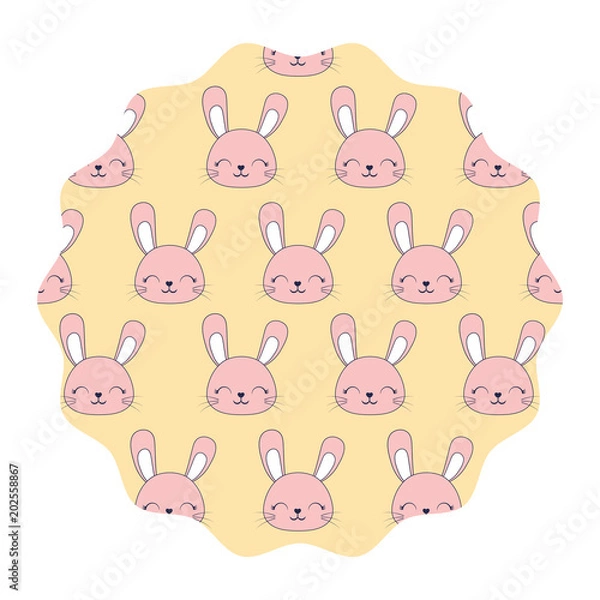 Fototapeta circular frame with cute rabbits over white background, colorful design. vector illustration
