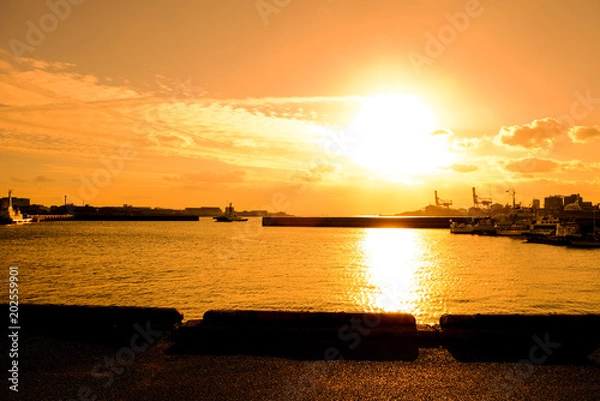 Fototapeta 港の夕日