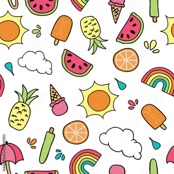 Fototapeta Vector Summer Elements Seamless Repeat