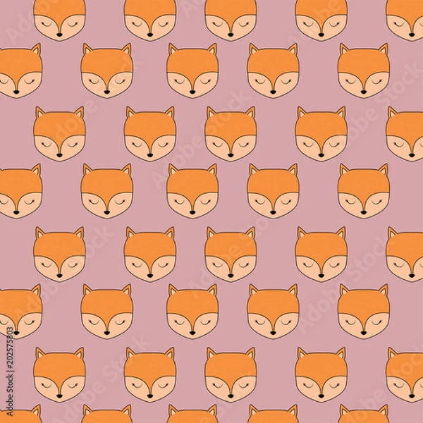 Fototapeta background with cute foxes pattern, vector illustration