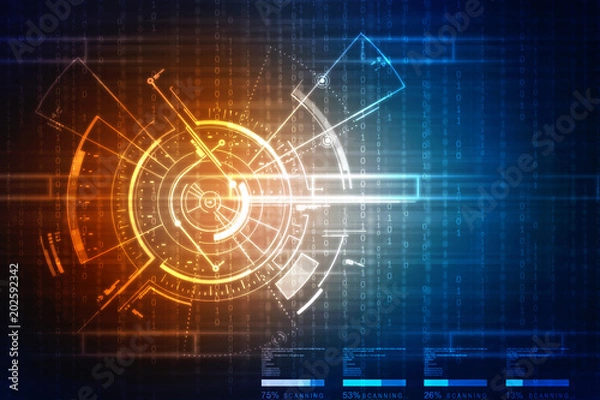 Fototapeta 2d illustration Abstract futuristic electronic circuit technology background