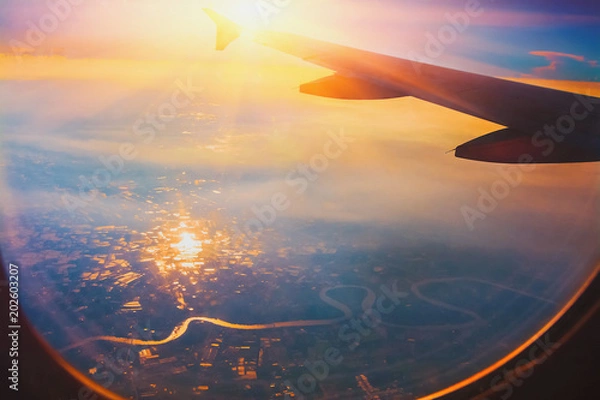 Obraz View from airplane window to see sky.