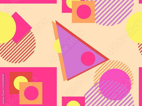 Fototapeta Memphis seamless pattern. Geometric elements memphis in the style of 80's. Vector illustration