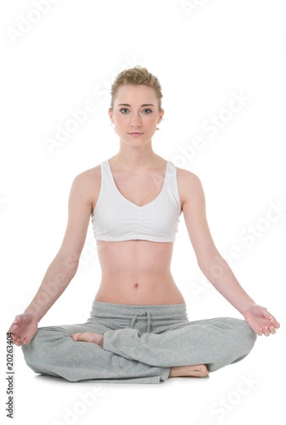 Obraz Young woman doing yoga, easy / Sukhasana position