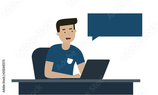 Fototapeta Businessman sitting at table using laptop computer.