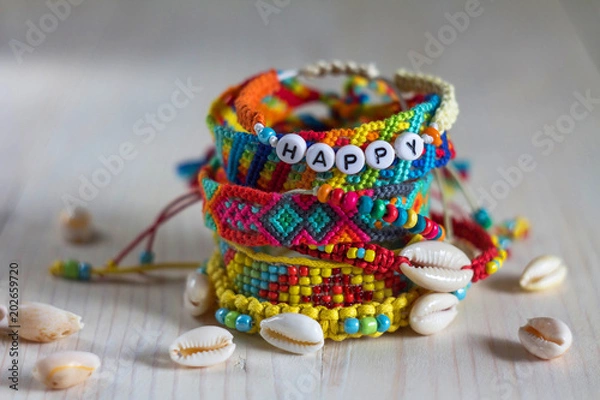 Fototapeta handmade bracelets with beads and shells