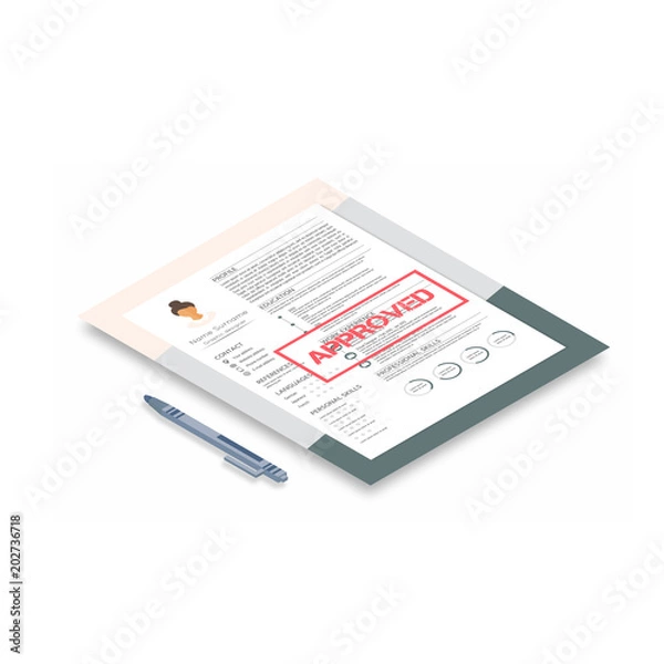 Fototapeta Feminine resume with infographic design. Isometric 3d  vector